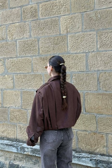 ONE COLOR BUTTONED WOMAN JACKET DARK BROWN/KAE - 3