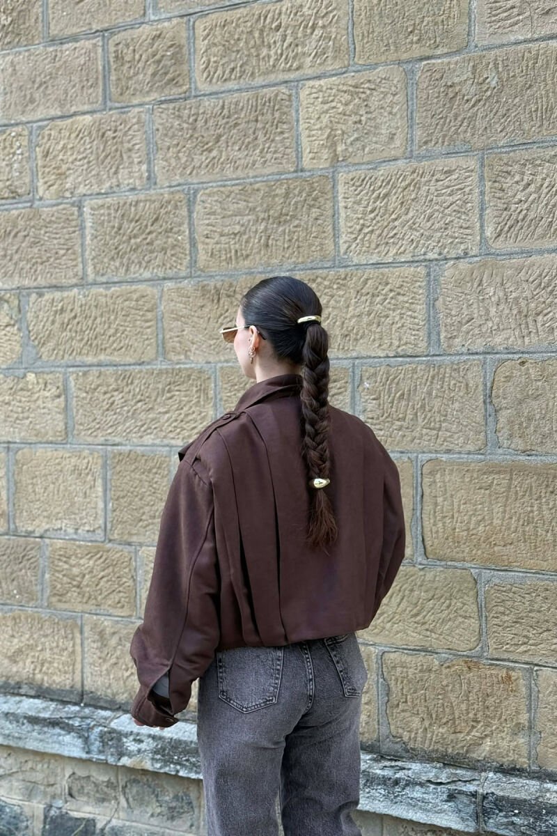 ONE COLOR BUTTONED WOMAN JACKET DARK BROWN/KAE - 3