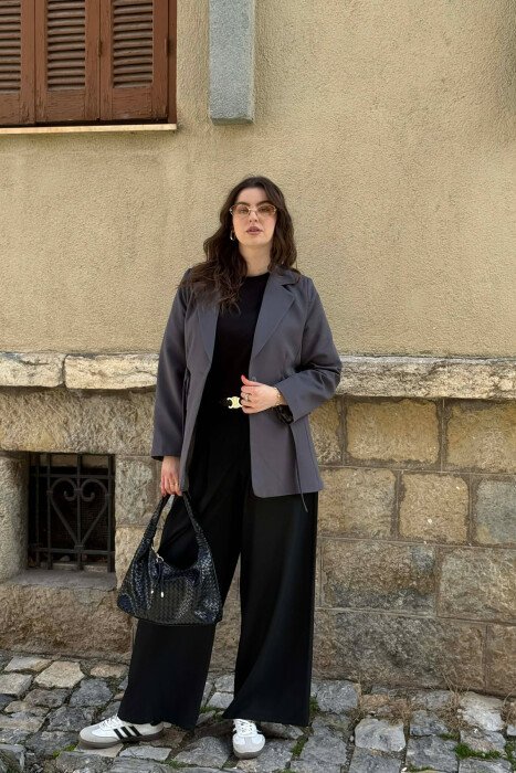 ONE COLOR BUTTONED WOMAN JACKET DARK GREY/GEE 