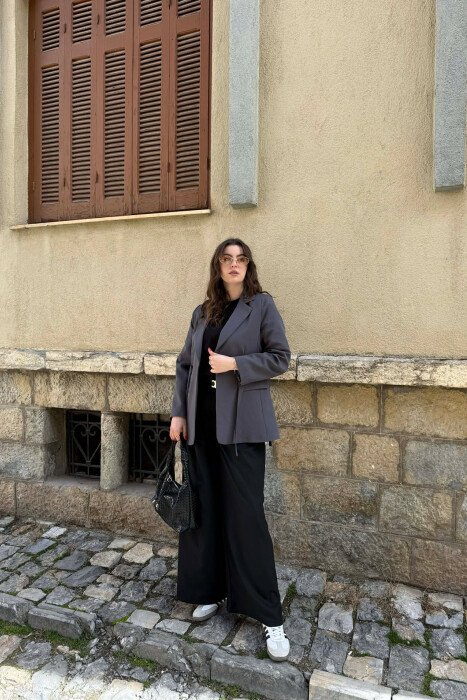 ONE COLOR BUTTONED WOMAN JACKET DARK GREY/GEE - 4
