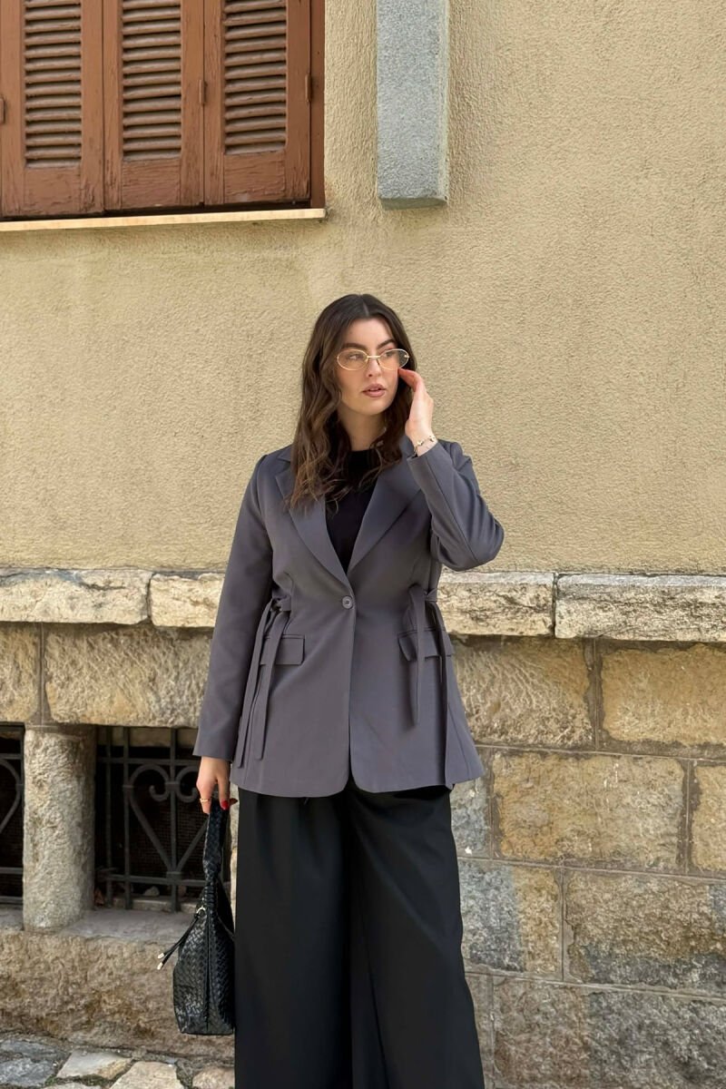 ONE COLOR BUTTONED WOMAN JACKET DARK GREY/GEE - 5