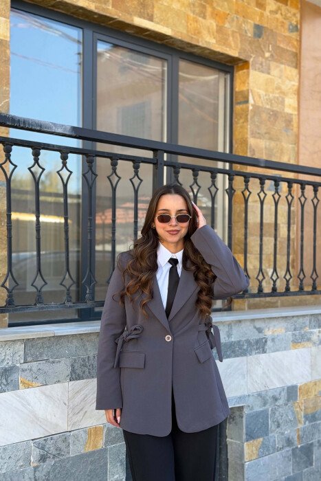 ONE COLOR BUTTONED WOMAN JACKET DARK GREY/GEE - 3