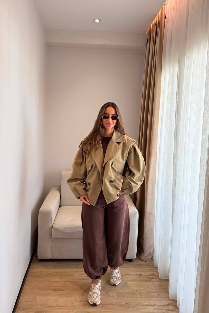 ONE COLOR BUTTONED WOMAN JACKET KHAKI / KAKI - 1