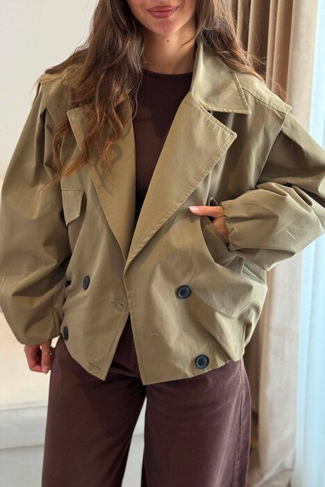 ONE COLOR BUTTONED WOMAN JACKET KHAKI / KAKI - 5