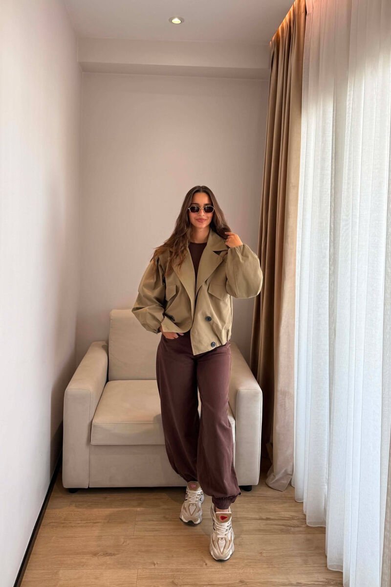 ONE COLOR BUTTONED WOMAN JACKET KHAKI / KAKI - 6