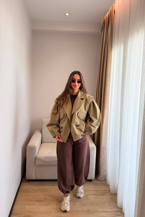 ONE COLOR BUTTONED WOMAN JACKET KHAKI / KAKI - KLAUDIO FASHION