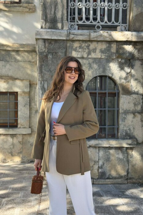 ONE COLOR BUTTONED WOMAN JACKET OLIVE/ULLI - 3