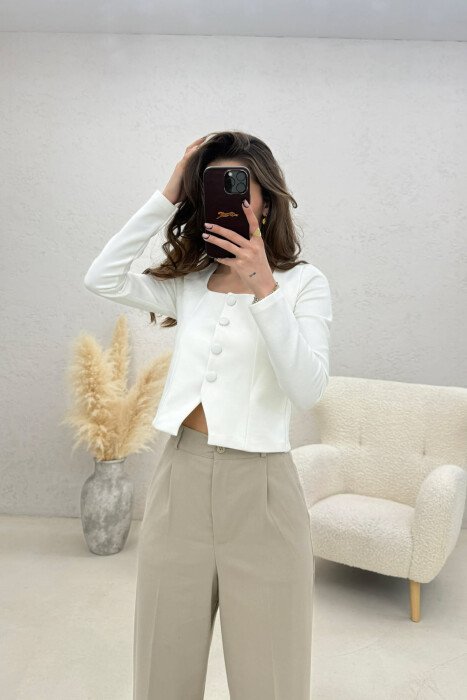 ONE COLOR BUTTONED WOMAN JACKET WHITE-E BARDHE - KLAUDIO FASHION
