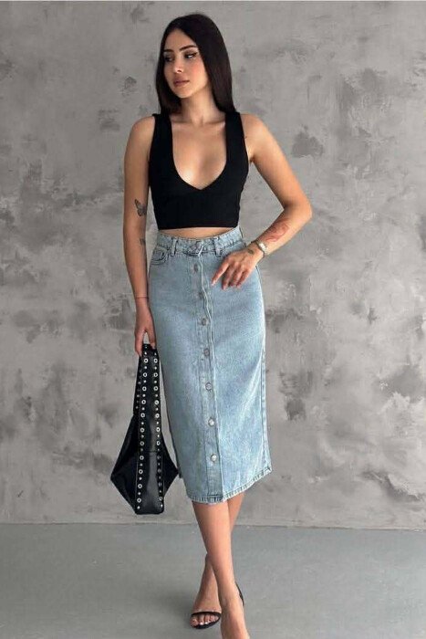 ONE COLOR BUTTONED WOMAN SKIRT BABY BLUE/BLU BY - 1