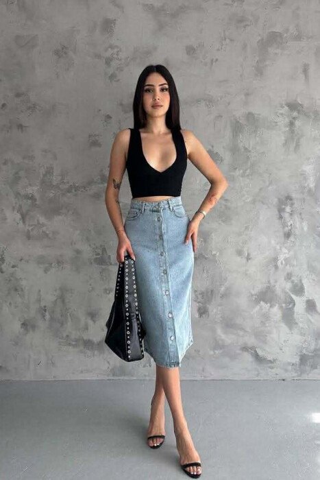 ONE COLOR BUTTONED WOMAN SKIRT BABY BLUE/BLU BY - 2