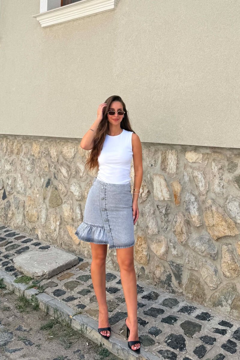 ONE COLOR BUTTONED WOMAN SKIRT GREY/GRI - 1