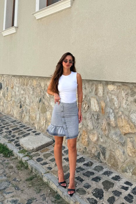 ONE COLOR BUTTONED WOMAN SKIRT GREY/GRI - 4