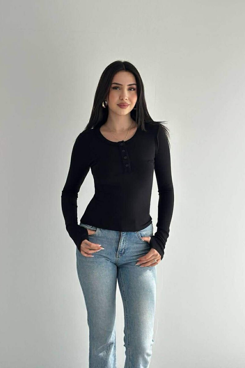 ONE COLOR BUTTONED WOMAN SWEATSHIRT BLACK/ E ZEZE - 1