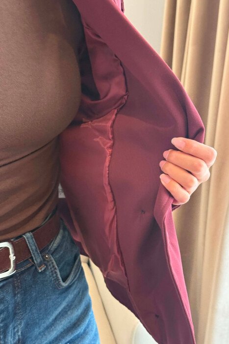 ONE COLOR BUTTONED WOMAN TRENCH COAT BURGUNDY/VISHNJE - 2