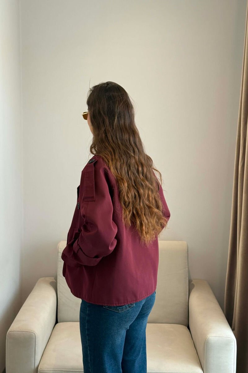 ONE COLOR BUTTONED WOMAN TRENCH COAT BURGUNDY/VISHNJE - 4