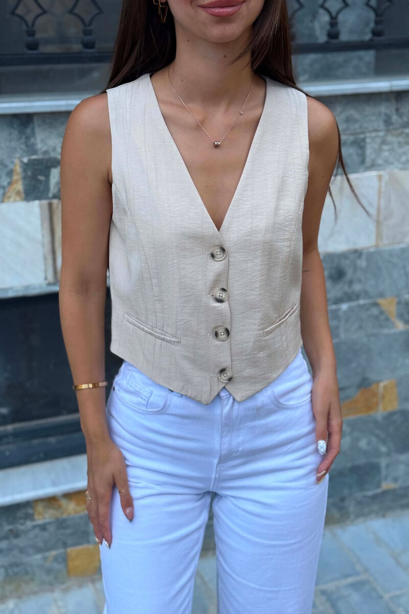 ONE COLOR BUTTONED WOMAN VEST BEIGE/BEZHE - 5