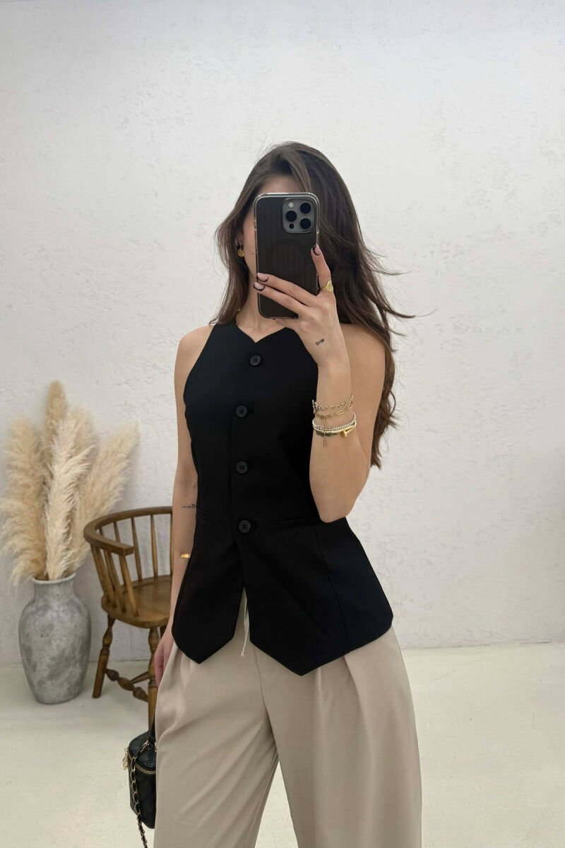 ONE COLOR BUTTONED WOMAN VEST BLACK/ E ZEZE - 1