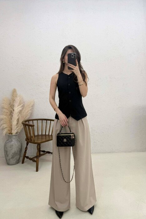 ONE COLOR BUTTONED WOMAN VEST BLACK/ E ZEZE - 2
