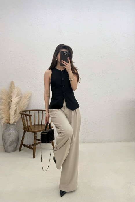 ONE COLOR BUTTONED WOMAN VEST BLACK/ E ZEZE - 4