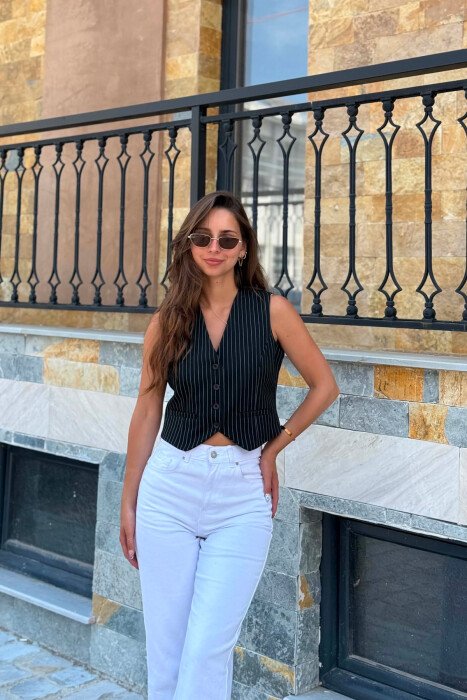 ONE COLOR BUTTONED WOMAN VEST BLACK/ E ZEZE 