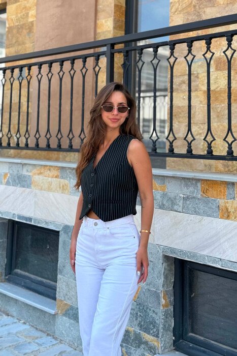 ONE COLOR BUTTONED WOMAN VEST BLACK/ E ZEZE - 6