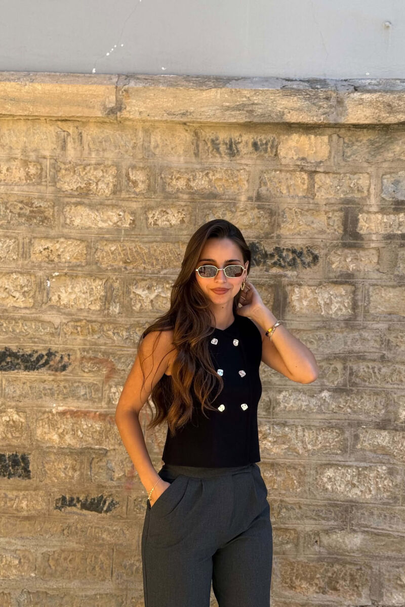 ONE COLOR BUTTONED WOMAN VEST BLACK/ E ZEZE - 4