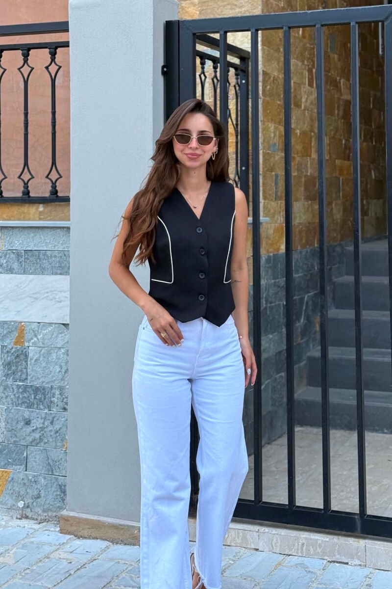 ONE COLOR BUTTONED WOMAN VEST BLACK/ E ZEZE - 1
