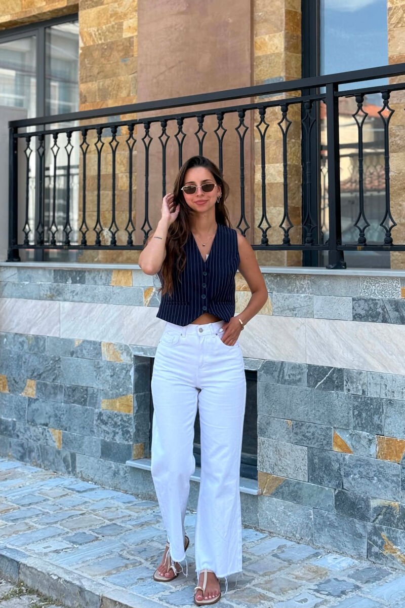 ONE COLOR BUTTONED WOMAN VEST BLUE/BLU - 1