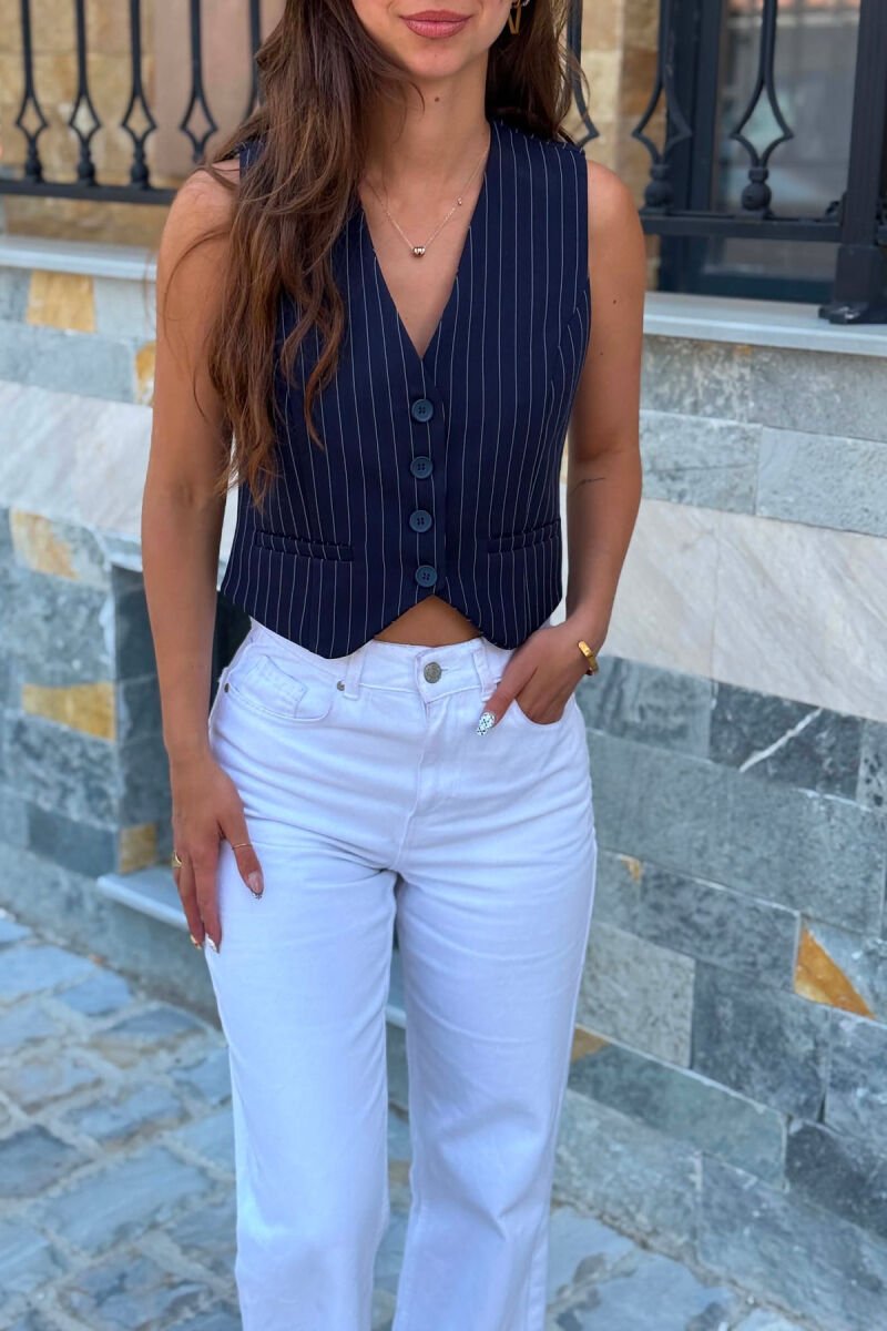 ONE COLOR BUTTONED WOMAN VEST BLUE/BLU - 3