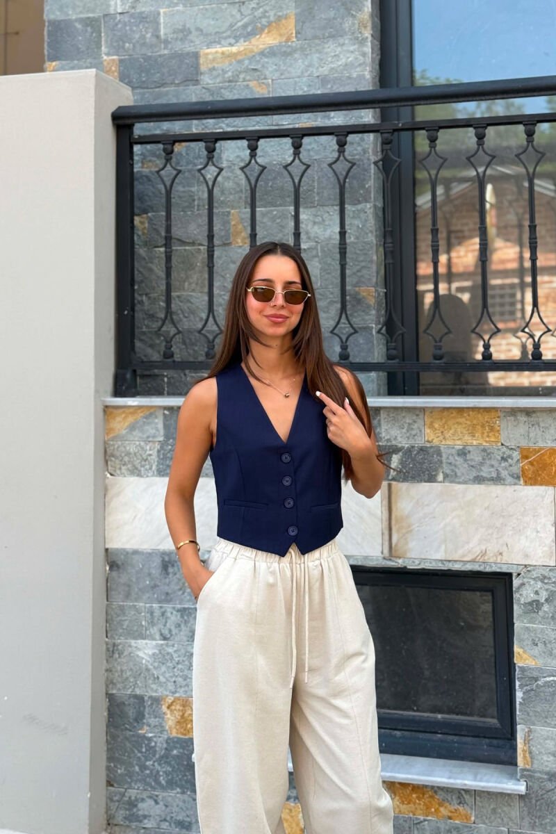 ONE COLOR BUTTONED WOMAN VEST BLUE/BLU - 1