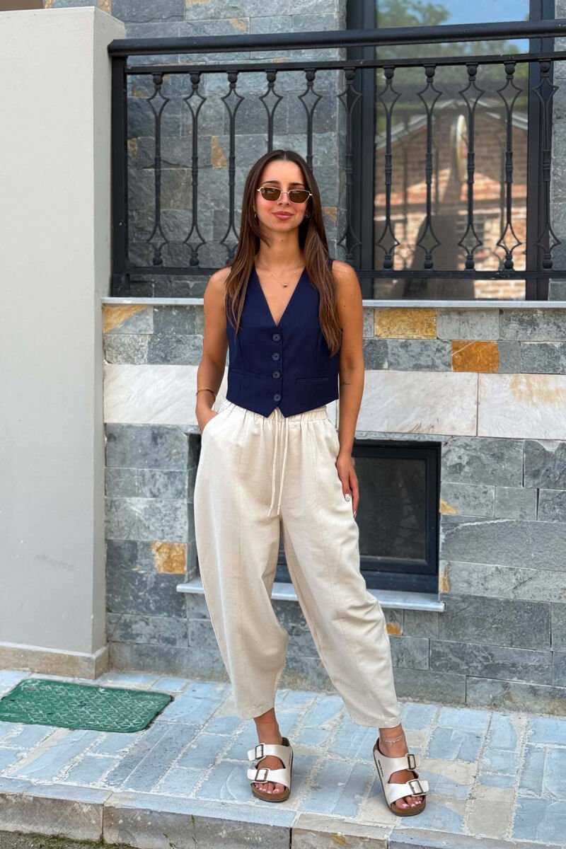 ONE COLOR BUTTONED WOMAN VEST BLUE/BLU - 2