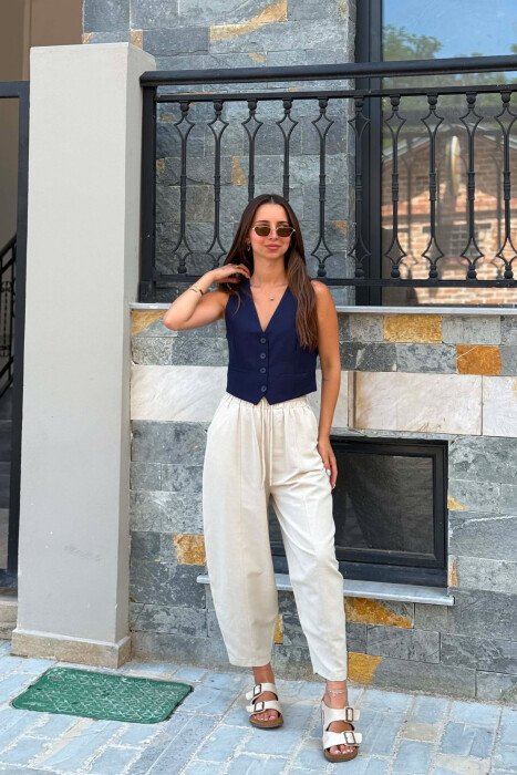 ONE COLOR BUTTONED WOMAN VEST BLUE/BLU - 5