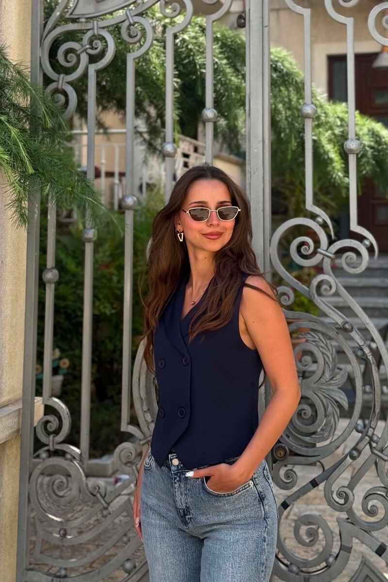 ONE COLOR BUTTONED WOMAN VEST BLUE/BLU - 3