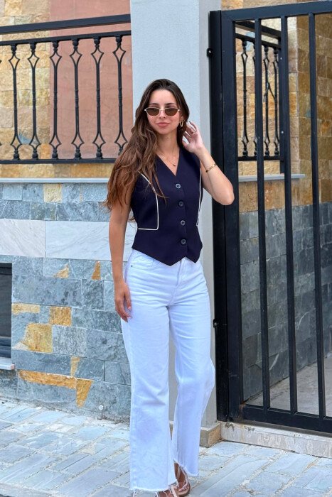 ONE COLOR BUTTONED WOMAN VEST BLUE/BLU 