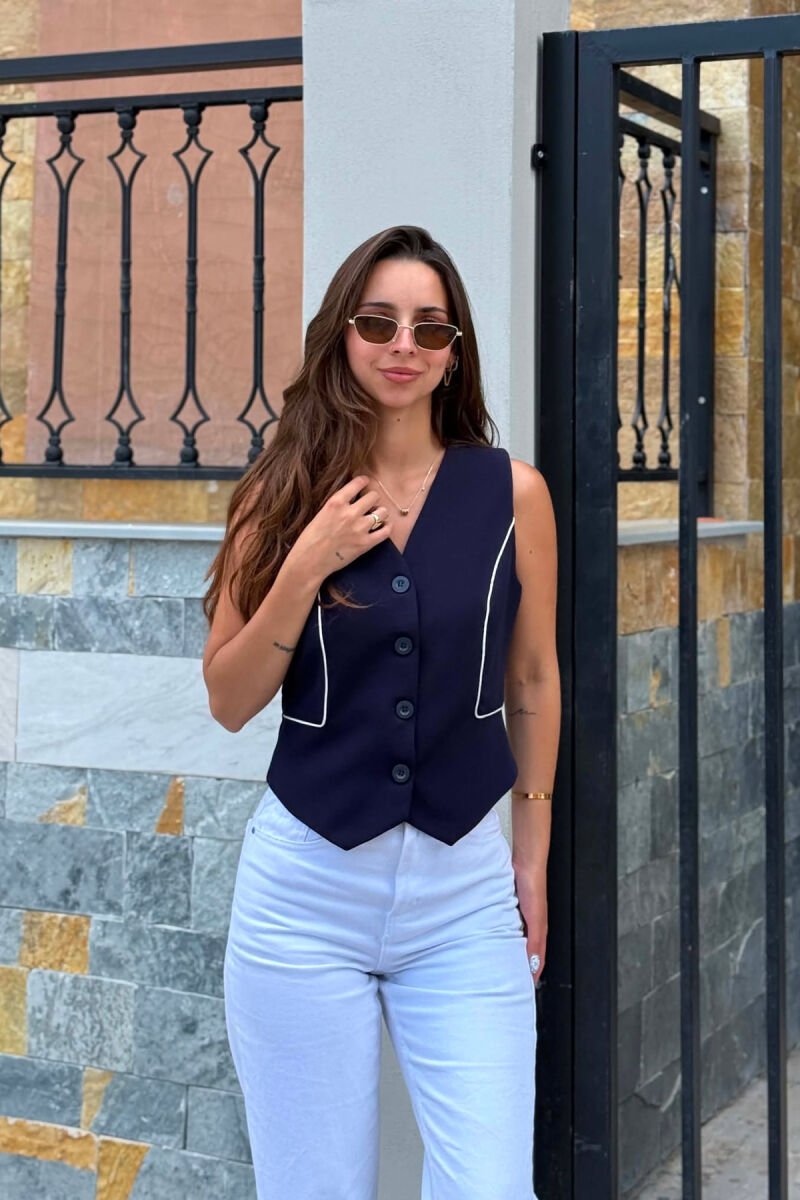 ONE COLOR BUTTONED WOMAN VEST BLUE/BLU - 4