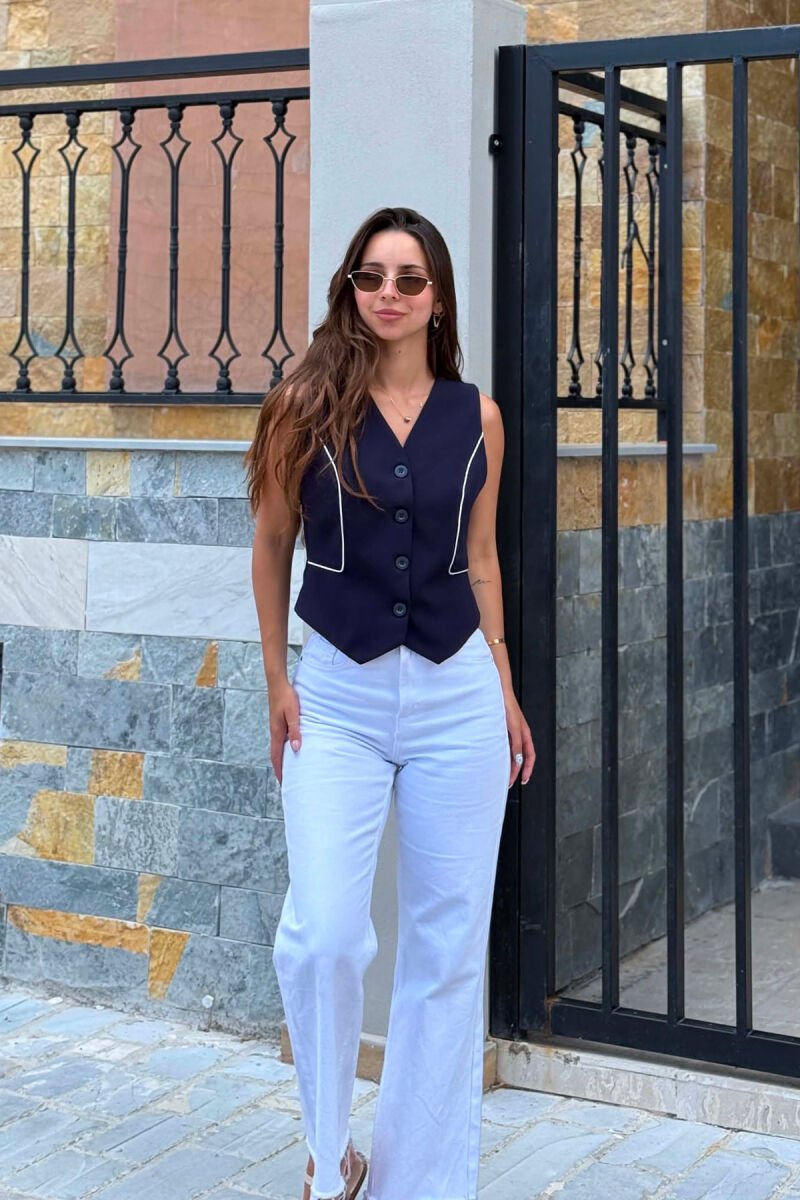 ONE COLOR BUTTONED WOMAN VEST BLUE/BLU - 5