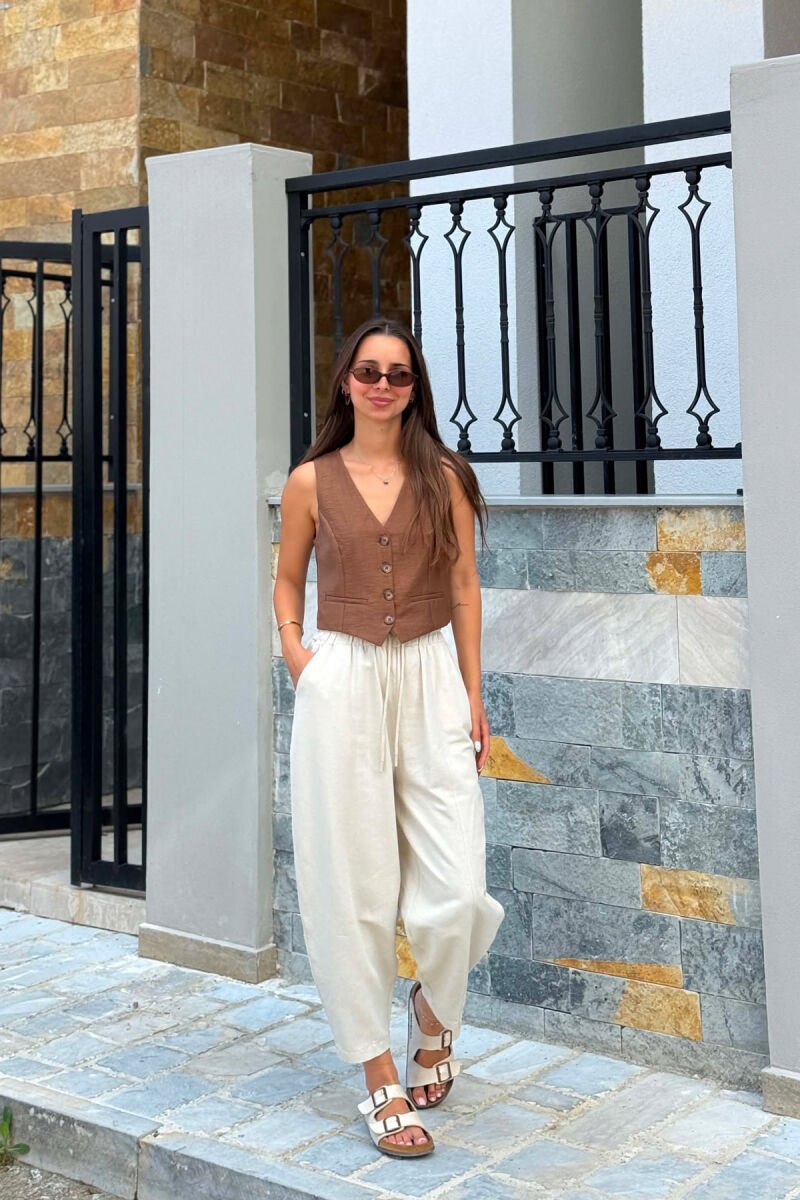 ONE COLOR BUTTONED WOMAN VEST BROWN/KAFE - 5
