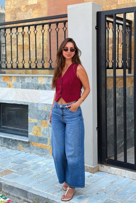 ONE COLOR BUTTONED WOMAN VEST BURGUNDY/VISHNJE - 2