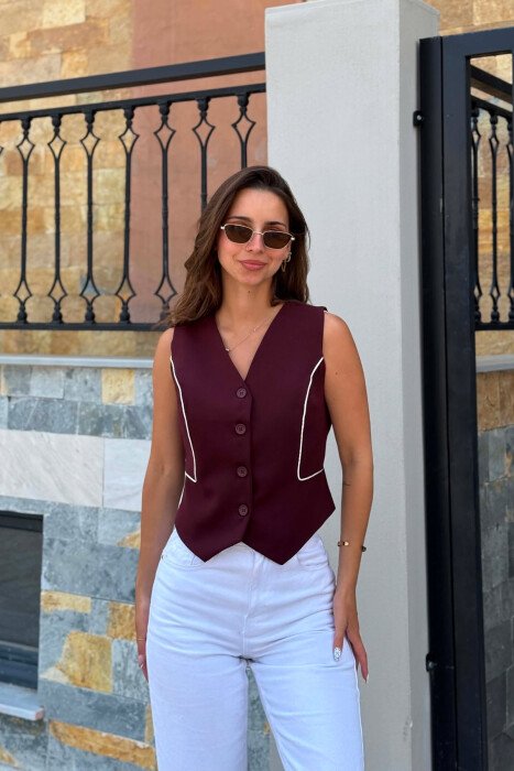 ONE COLOR BUTTONED WOMAN VEST BURGUNDY/VISHNJE 