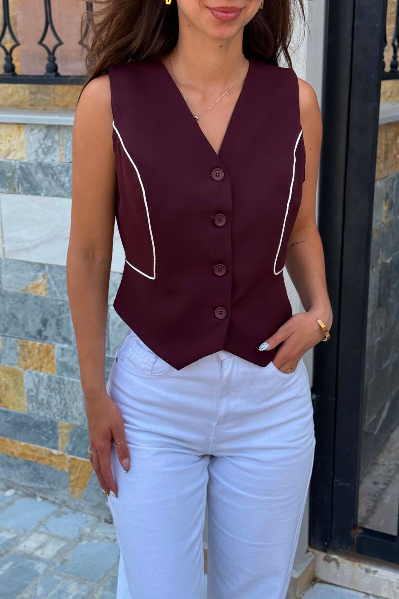 ONE COLOR BUTTONED WOMAN VEST BURGUNDY/VISHNJE - 4