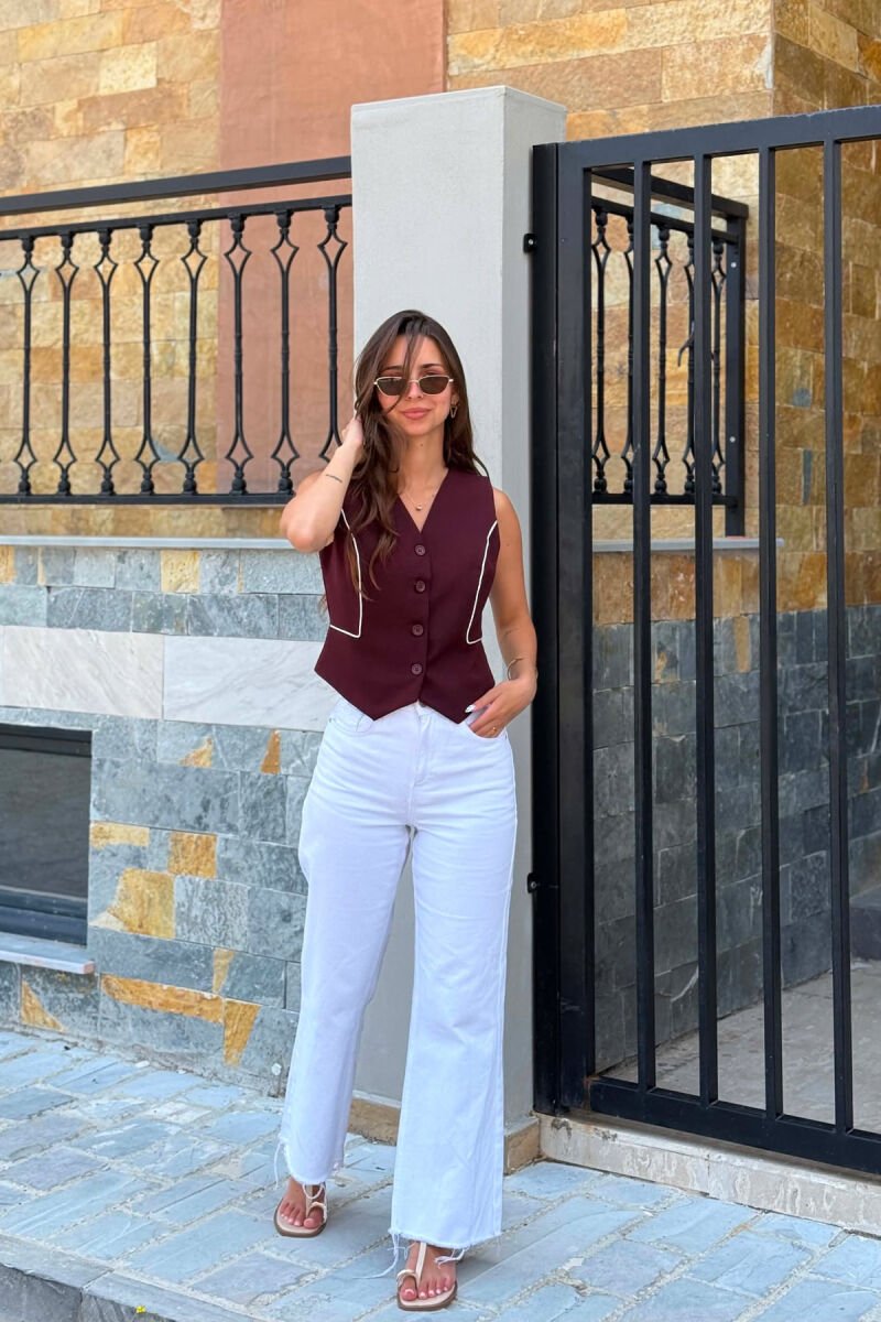 ONE COLOR BUTTONED WOMAN VEST BURGUNDY/VISHNJE - 5
