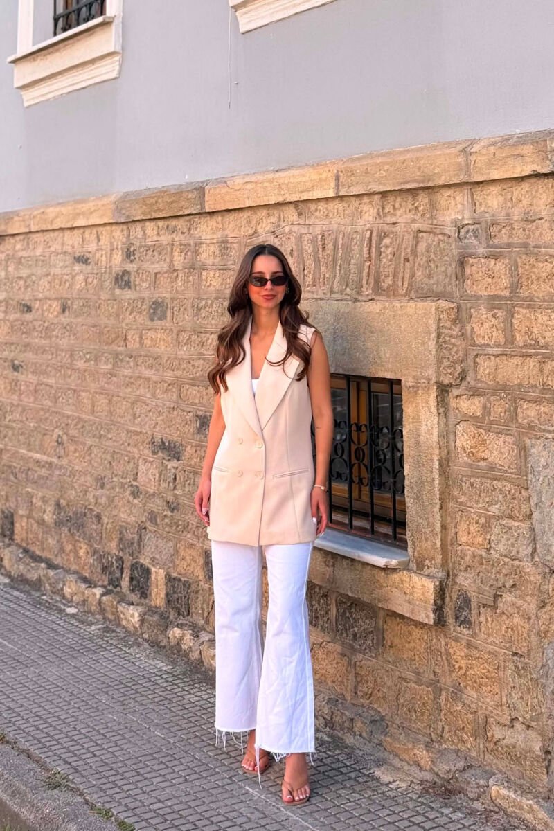 ONE COLOR BUTTONED WOMAN VEST CREAM/KREM - 4