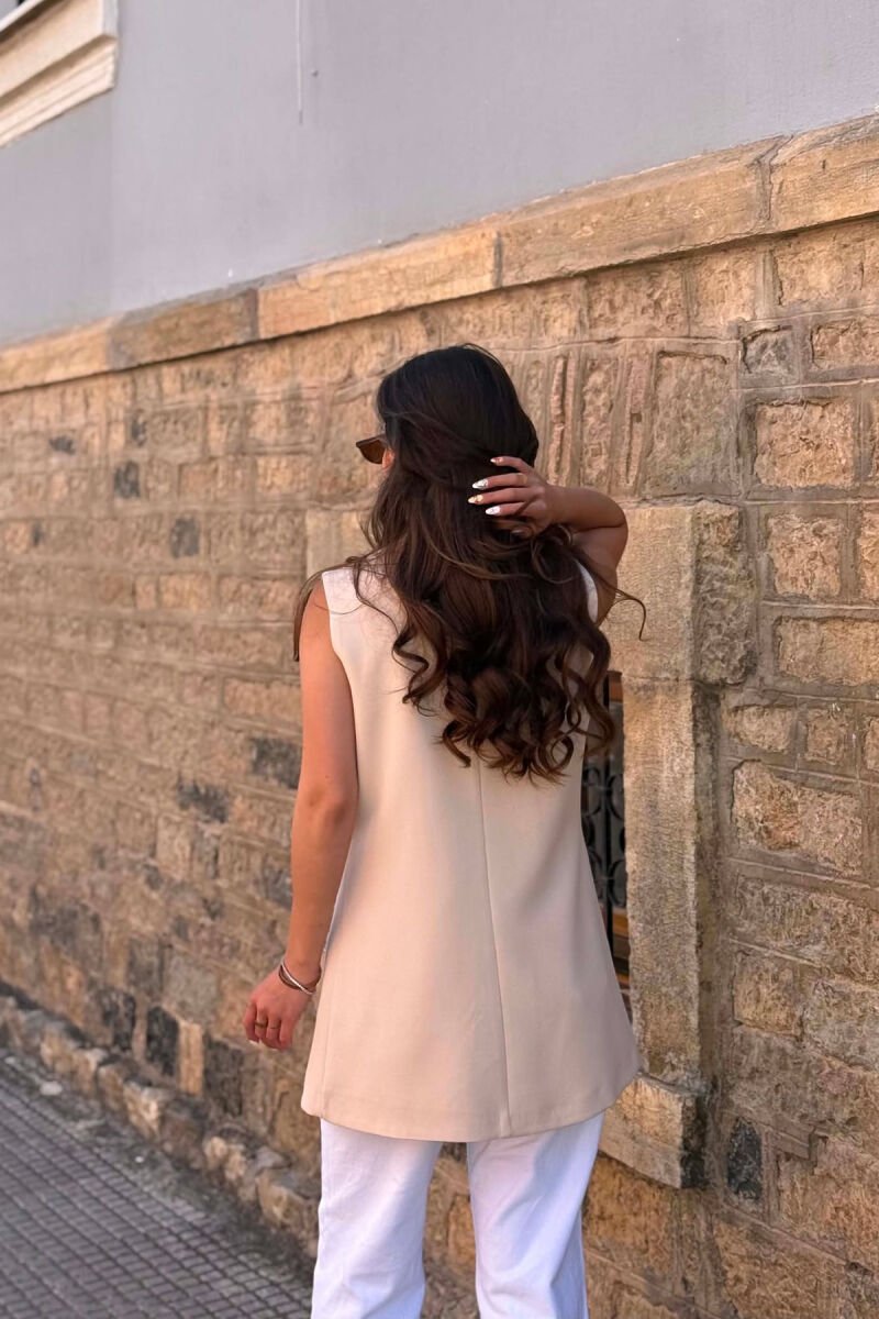 ONE COLOR BUTTONED WOMAN VEST CREAM/KREM - 5