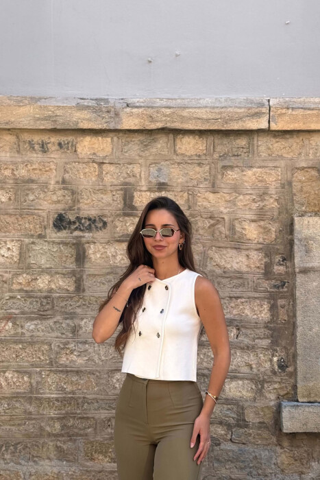 ONE COLOR BUTTONED WOMAN VEST CREAM/KREM - KLAUDIO FASHION