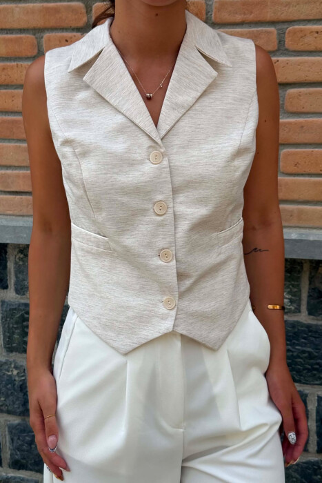 ONE COLOR BUTTONED WOMAN VEST CREAM/KREM - 2