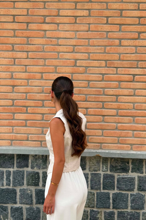 ONE COLOR BUTTONED WOMAN VEST CREAM/KREM - 4
