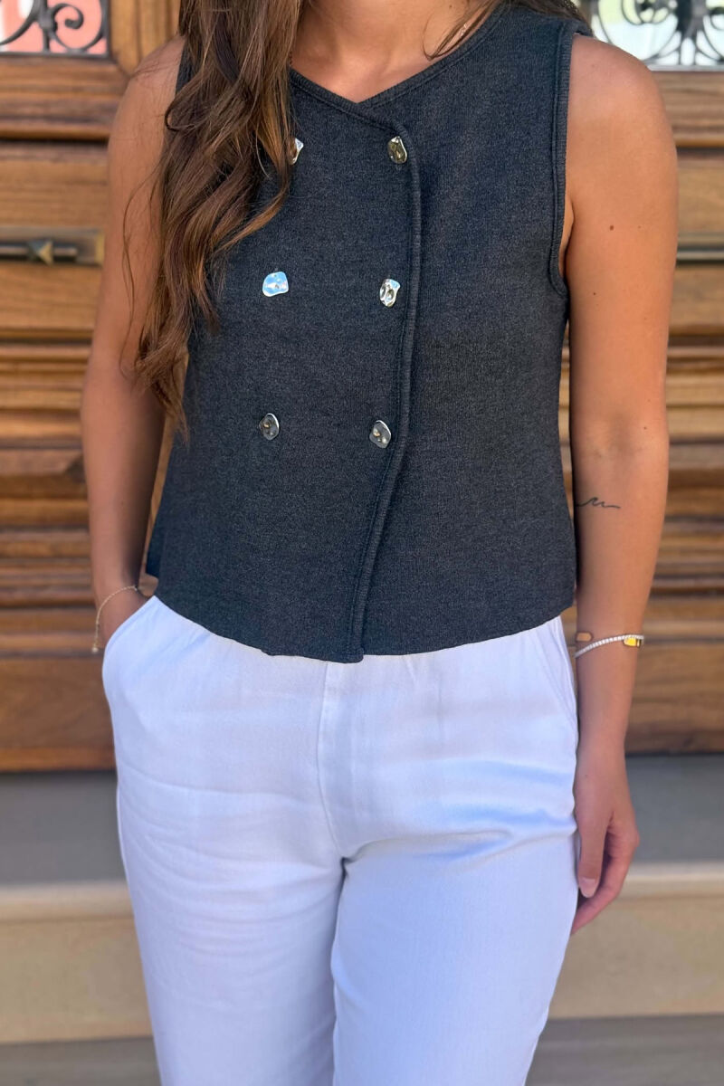 ONE COLOR BUTTONED WOMAN VEST DARK GREY/GEE - 3