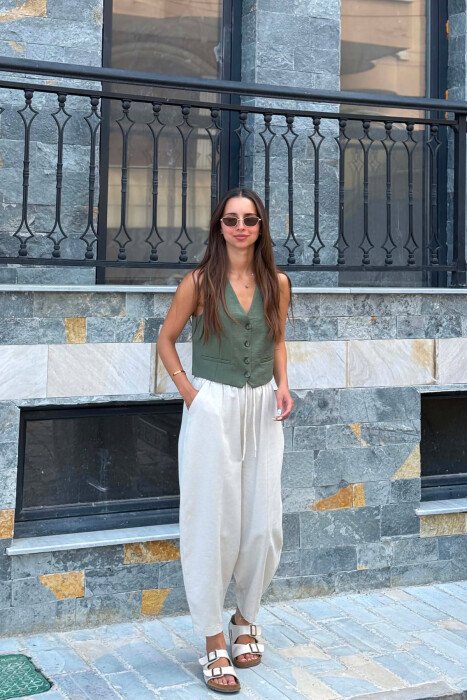 ONE COLOR BUTTONED WOMAN VEST GREEN/JESHILE - KLAUDIO FASHION