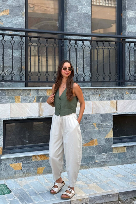 ONE COLOR BUTTONED WOMAN VEST GREEN/JESHILE - 2