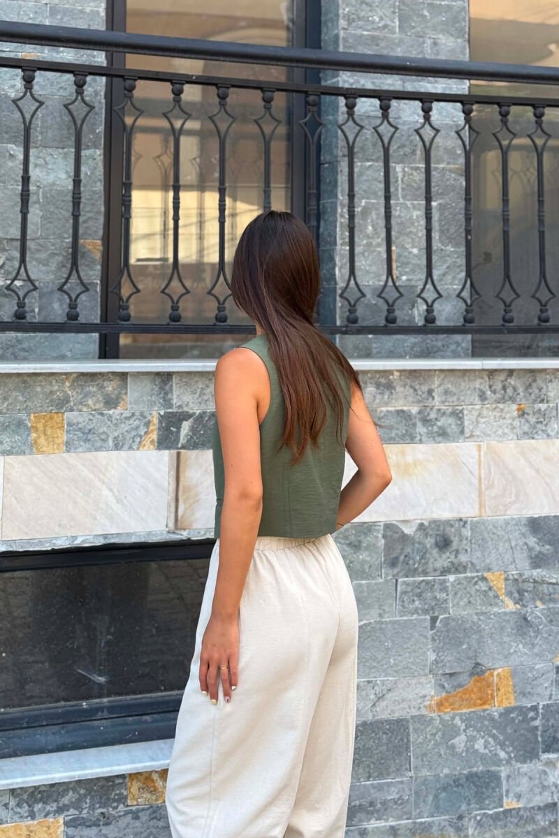ONE COLOR BUTTONED WOMAN VEST GREEN/JESHILE - 4